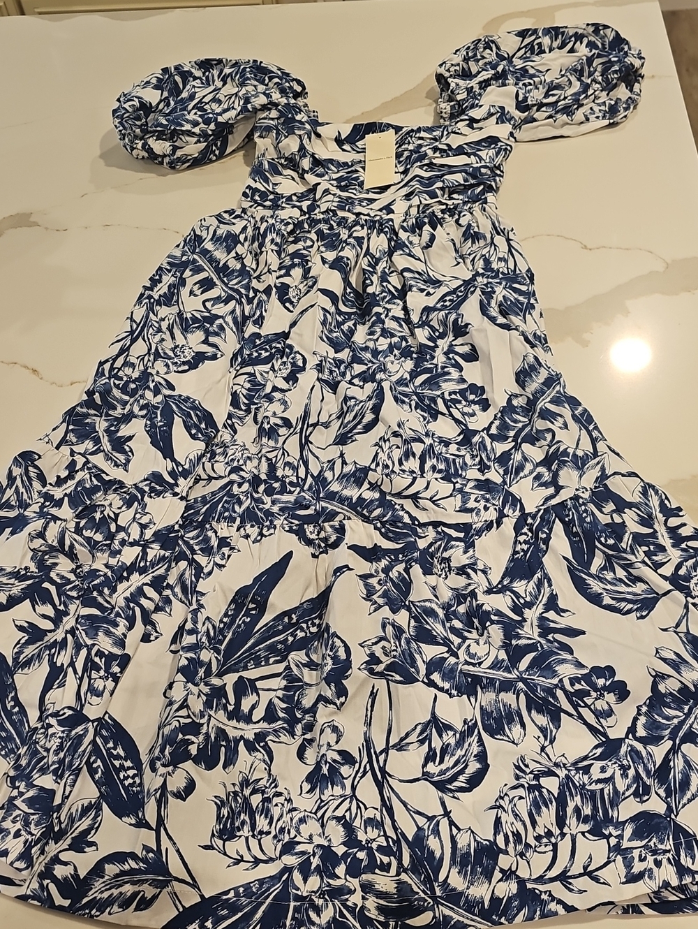 Abercrombie & Fitch White Midi Dress with Blue Floral Print